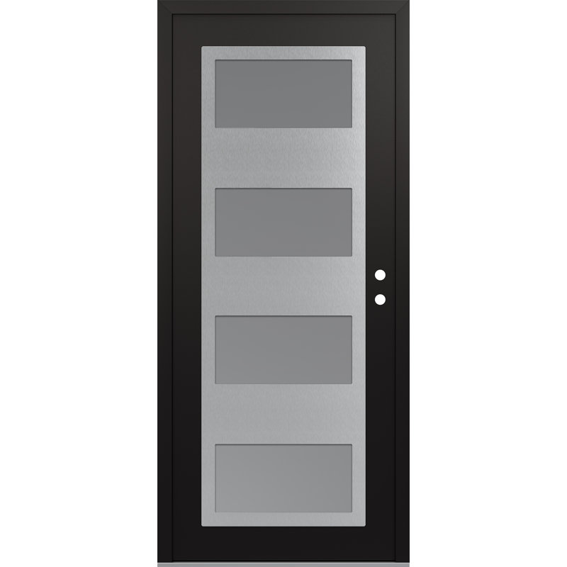 Porte d'entrée pré-suspendue à panneau en acier argenté noir et blanc, Gauche