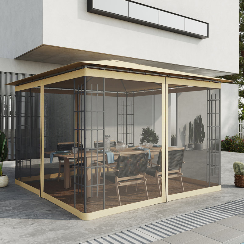 Moustiquaire de remplacement pour moustiquaire de patio de 10 pi x 10 pi, beige - espace extérieur à partir de et feuilles, convient à de nombreux abris de jardin, moustiquaire facile à installer sur le mur latéral, espace dégagé, à installer
