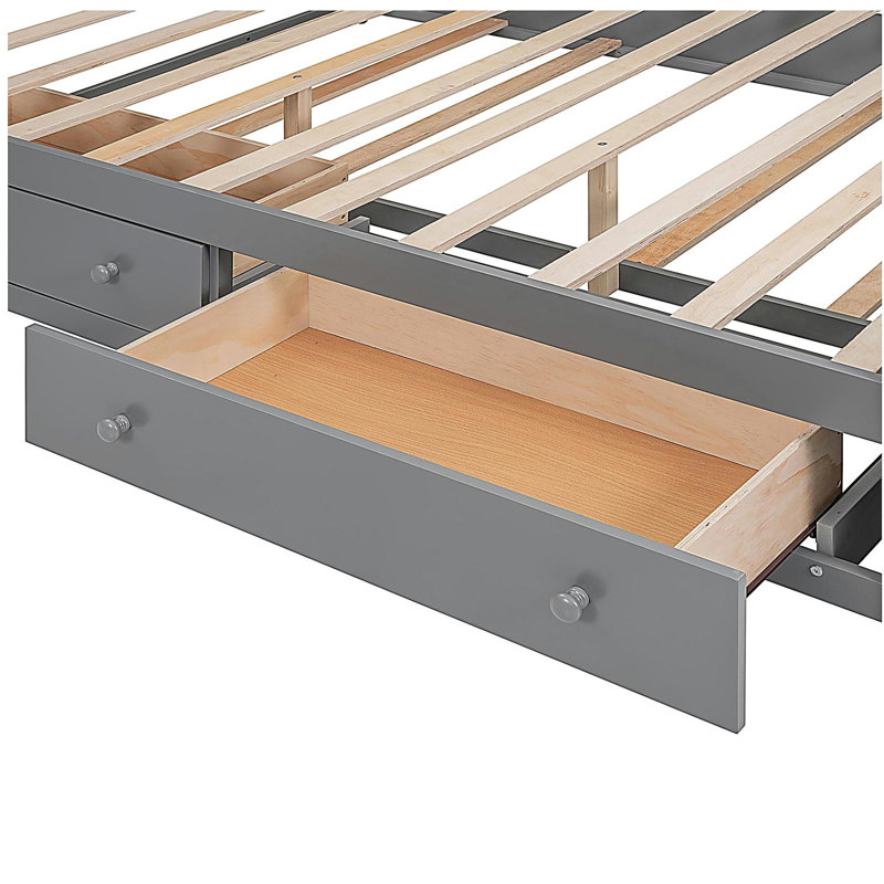 Grand lit en bois complet avec garde-robe, tablette de rangement et prise de courant, lit double superposé XL, gris, Gris