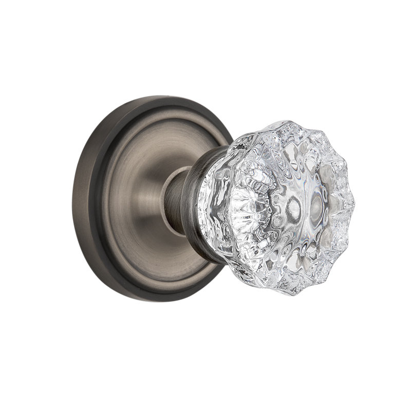 Classic Rosette with Crystal Door Knob, Antique Pewter