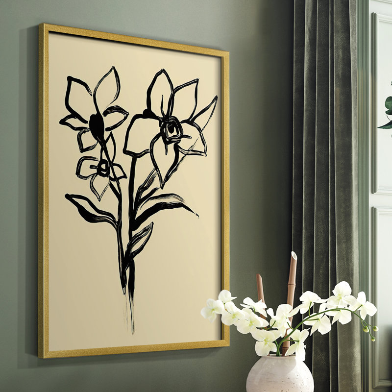 Encre florale I, impression encadrée - bois massif, H 10 po x l 8 po