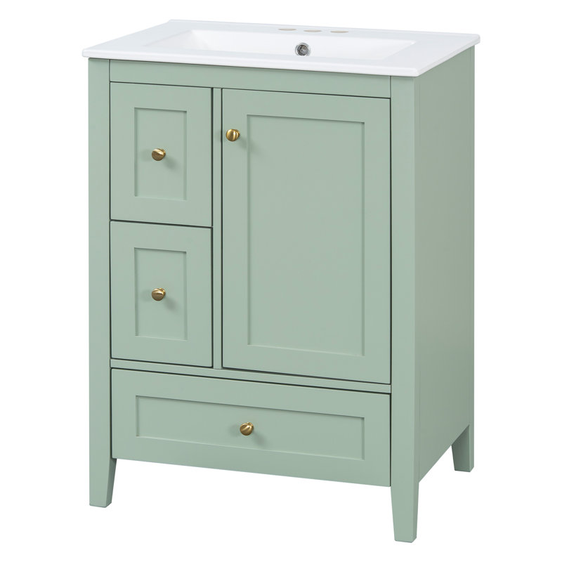 "Meuble-lavabo de 24 pouces avec rangement, tablette réglable, panneau de fibres à densité moyenne et bois d'hévéa, finition de cloison amovible"