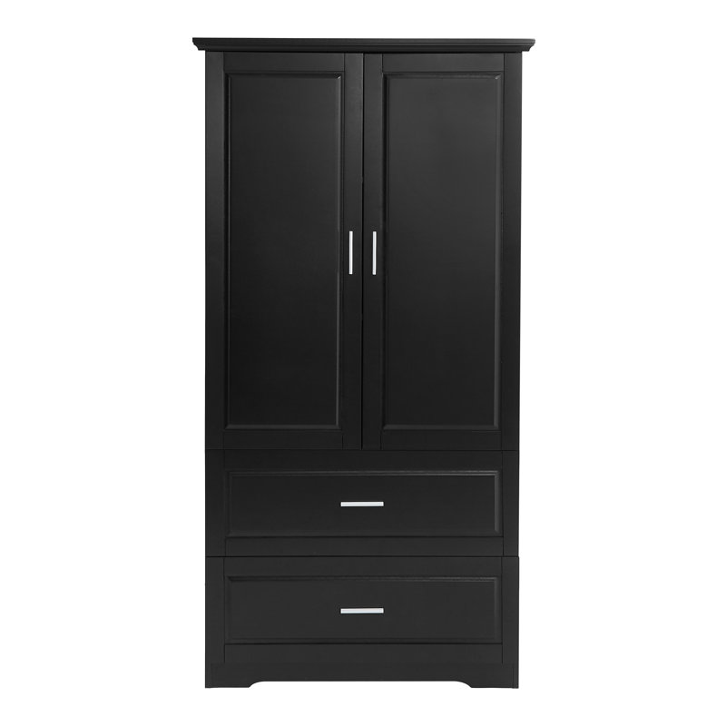 Armoire de rangement de 63,2 po de hauteur avec deux portes et tiroirs, tablette réglable, Noir, noir, noir, noir