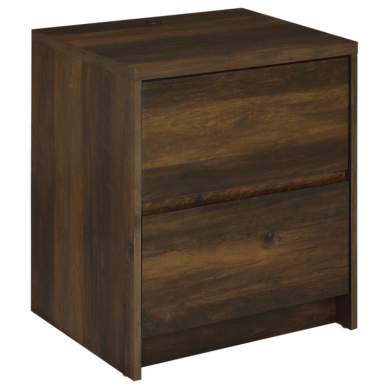 Table de chevet 2 tiroirs avec lumières DEL et USB, Pin foncé