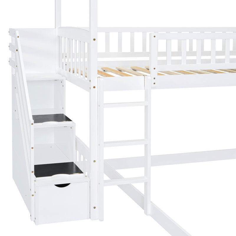 Lit simple au-dessus d'un lit superposé avec glissade, lit blanc, lit d'appoint, blanc et nuits confortables, Blanc