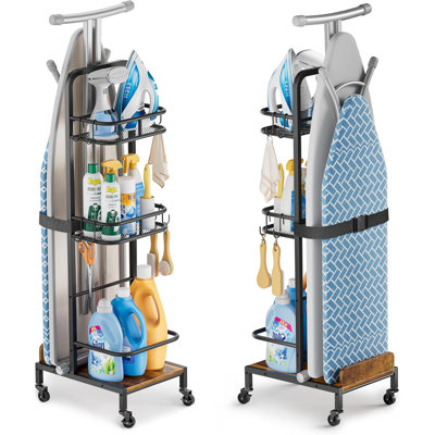 Cintre pour planche à repasser, support pour planche et fer à repasser sans support mural, chariot de rangement et de rangement pour buanderie avec support en fer, armoire de rangement pour étagères à linge étroite, accessoires essentiels pour buanderie