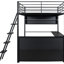 Lit mezzanine en métal noir avec choix de rangement à DEL, de bureau et abondant - bureau lumineux à DEL et 4 tablettes-976923680