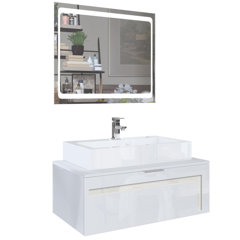 Kerner 960mm Wall Mounted Vanity Unit, Cream