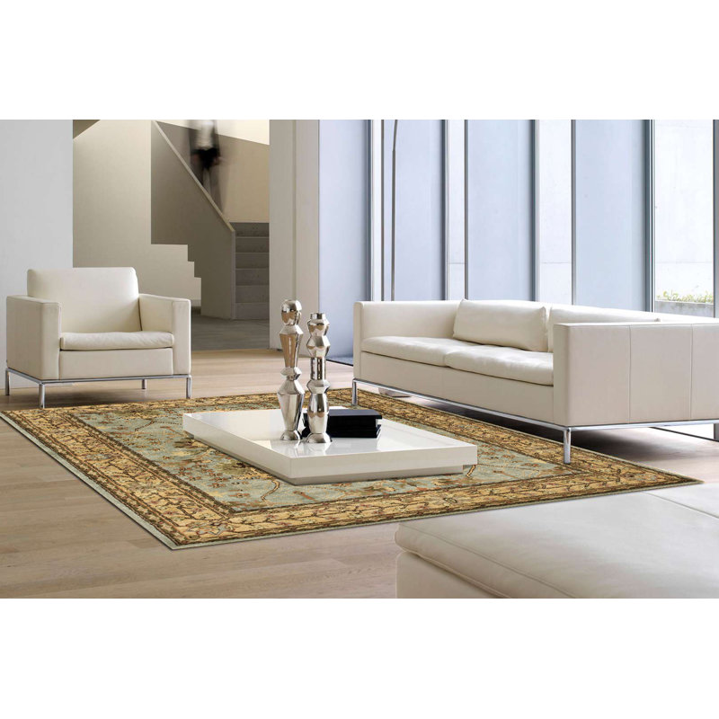Handmade Blue Wool and Cotton Tufted Rectangular Rug