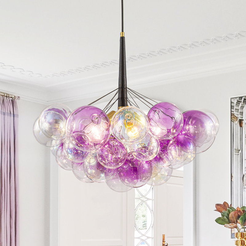 5 - Light Iridescent Gradient Color Sputnik Sphere Glass Bubble Chandelier