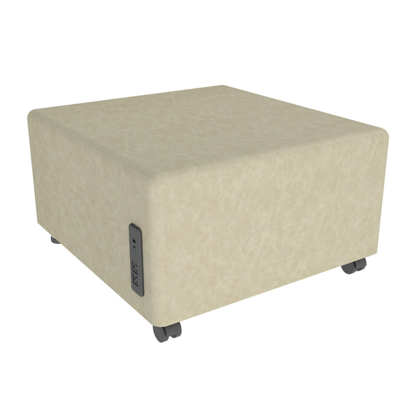Pro Series Rustic Upholstered Square Mobile Ottoman with Tech Panel, Almond