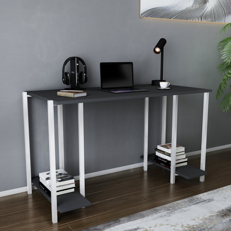 Academy Desk Metal Base Writing Desk, Black/White
