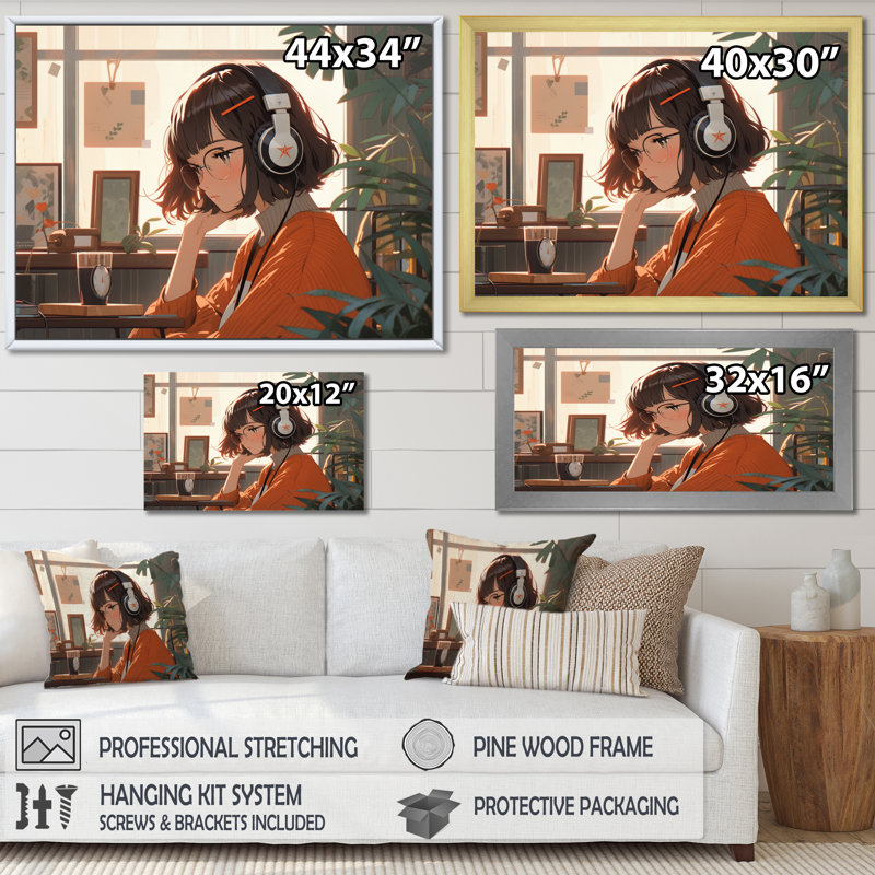 Personnage féminin parodique III sur toile, Encadrement doré, H 24 po x l 32 po x P 1 po