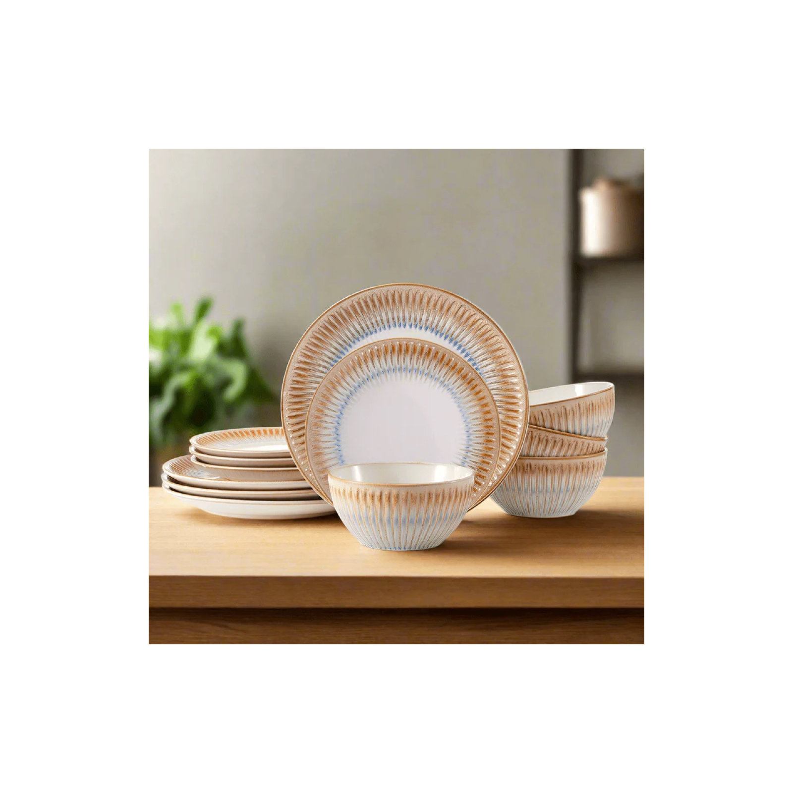 Pfaltzgraff Hensley 12-Piece Stoneware Dinnerware Set, Service for 4, Taupe