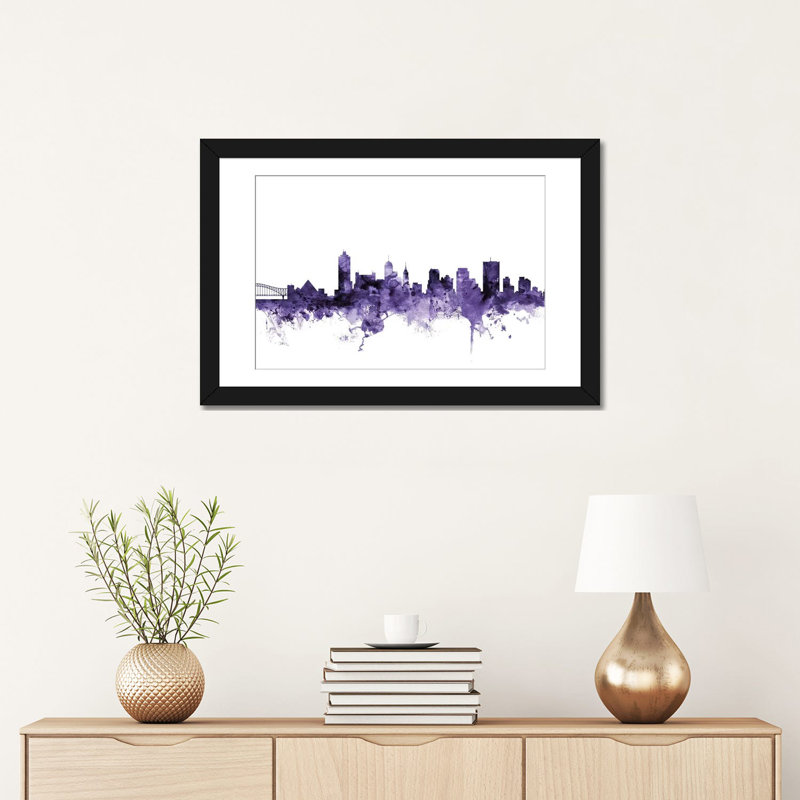 «Memphis, Tennessee Skyline» par Michael Tompsett, impression, H 16 po x l 24 po x P 1 po, Papier d'art encadré noir, Blanc