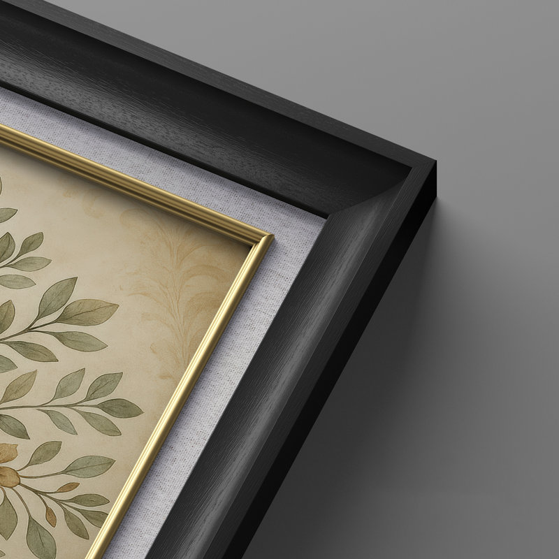 «Vintage Botanical Mandala Floral Symmetry», ensemble de 2 reproductions d'art encadrées sur papier 26 po x 36 po, Noir