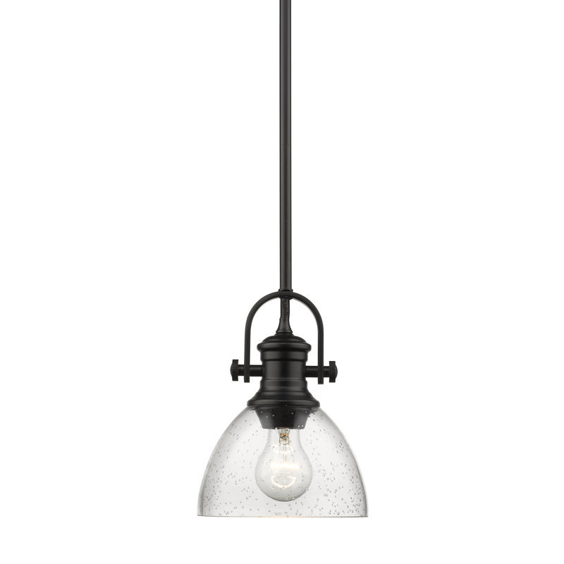 Luminaire suspendu en forme de dôme à 1 lumière Bales, Verre martelé, Noir mat