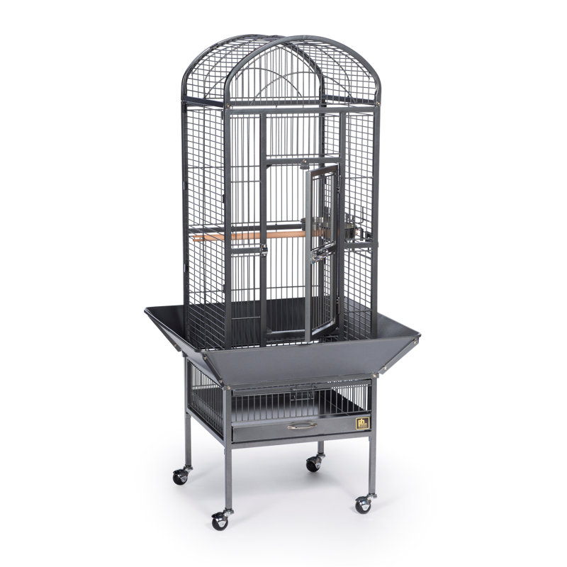 Black Hammertone Steel Dome Top Bird Cage with Wheels