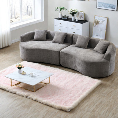 Comfortable Chenille Curved Sofas, Stylish Grey Couch For Modern Home