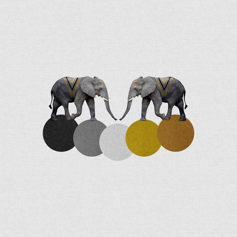 Tribal Elephants - impression sur toile tendue, H 12 po x l 12 po, Non, Toile tendue