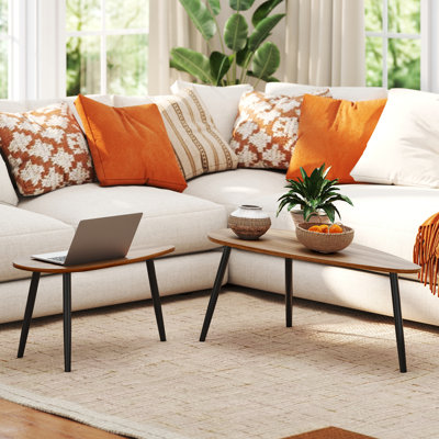Nesting Coffee Tables Set of 2, End Tables with Steel Legs, Brown