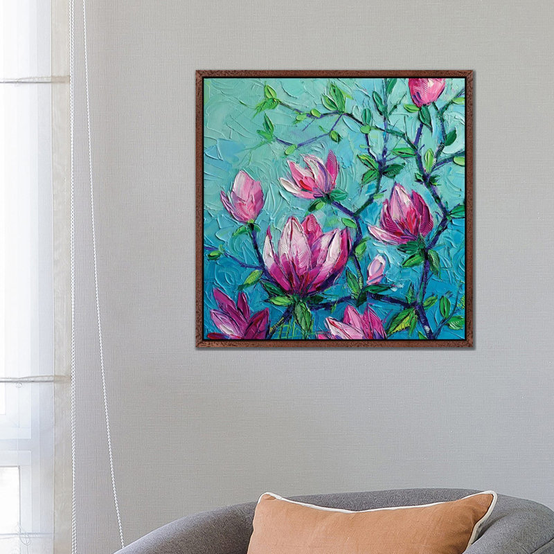 Magnolias by David Stribbling - Painting on Canvas, Brown Framed, 66.04 cm H x 66.04 cm W