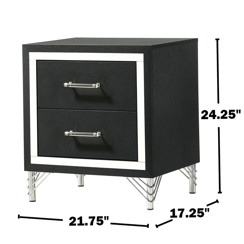2 Drawers Modern Nightstand Bedside Table, Black