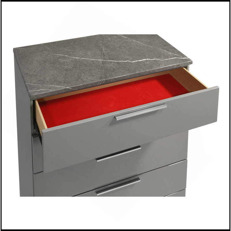 Commode Elara - Finition bicolore très brillante en marbre et laque avec tiroirs spacieux et pieds en métal - Gris