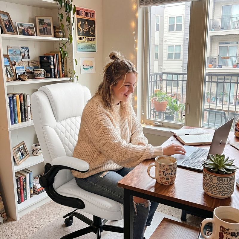 Culler Ergonomic Executive Chair with Headrest Adjustable Arms, White