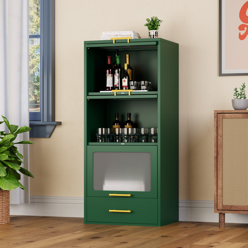 Armoire de rangement en métal avec portes rabattables et tiroir, Vert