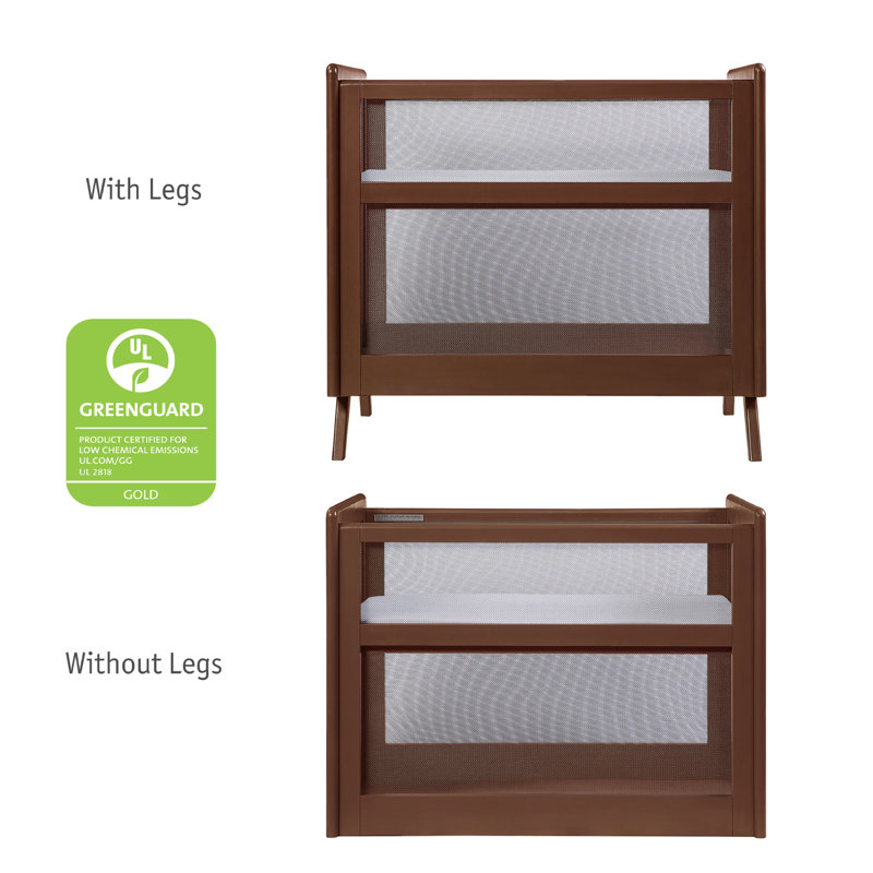 Walnut Wood Breathable Mesh 2-in-1 Mini Crib, Greenguard Certified