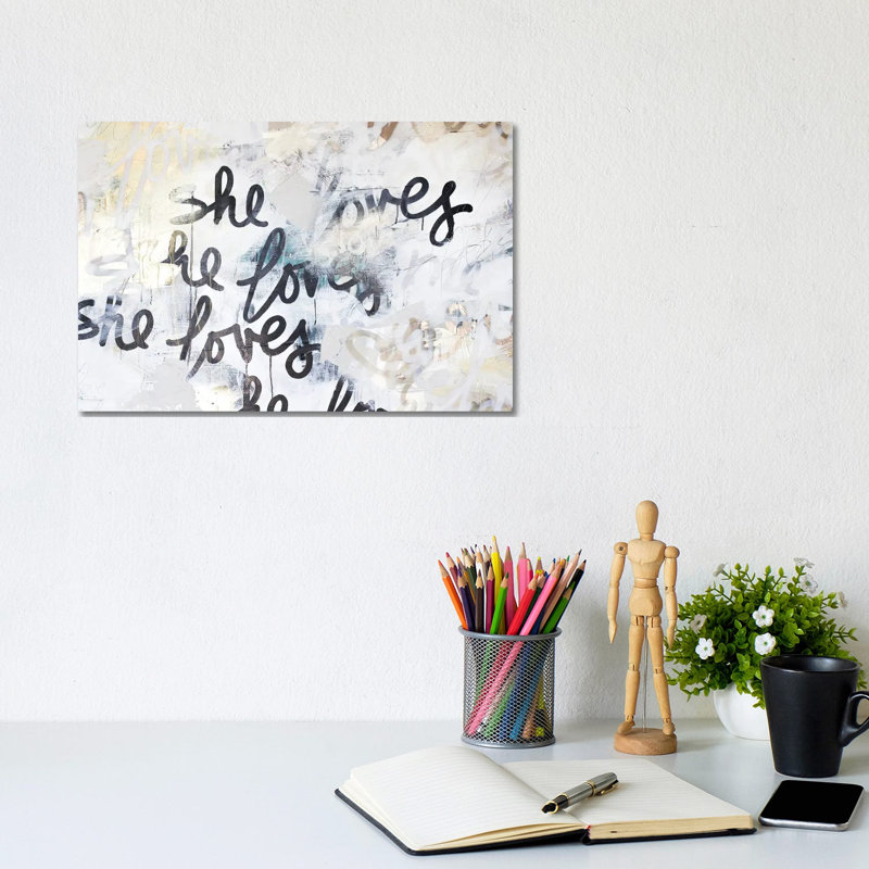 Gold Love Scribble - Wrapped Canvas Print, 20.32 cm H x 30.48 cm W