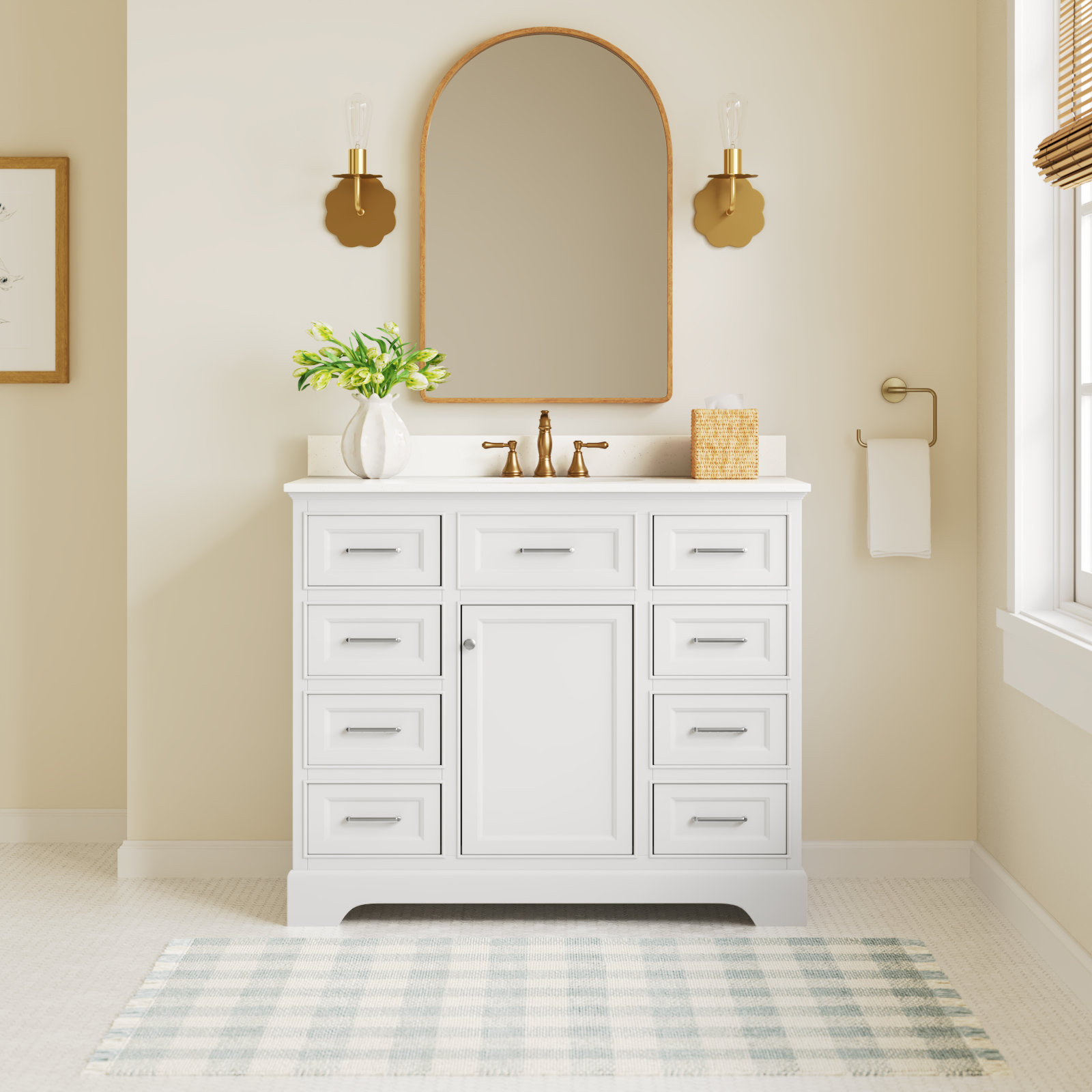 Ronnie 42'' Single Bathroom Vanity, White, Quartz