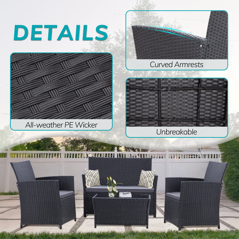Ensemble de meubles d'extérieur en osier pour terrasse, confortable et durable, Gris