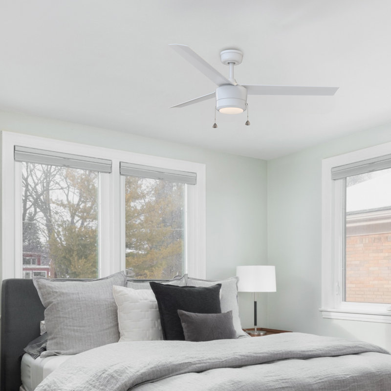 Skelton 44'' Indoor Ceiling Fan with Light, 3-Blade Pull Chain Ceiling Fan, Reversible AC Motor, Color Changing LED Light Kit - Matte White
