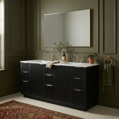Meuble-lavabo en pierre noire et bois massif 72 po Willard