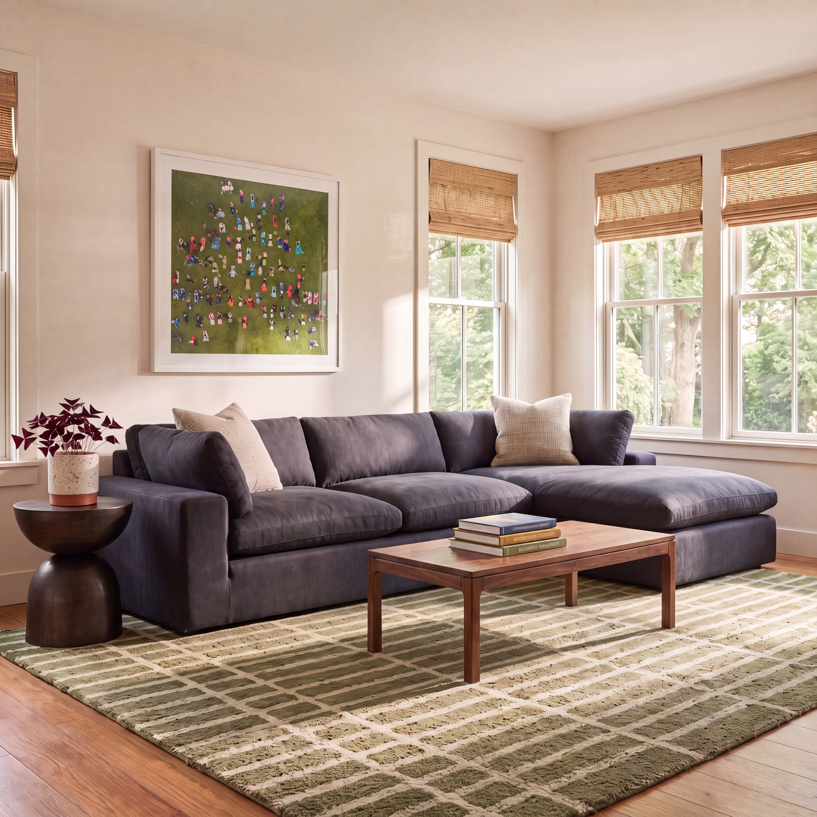 Asher Linen Sofa and Chaise, Peyton Pepper Linen, Right Hand Facing