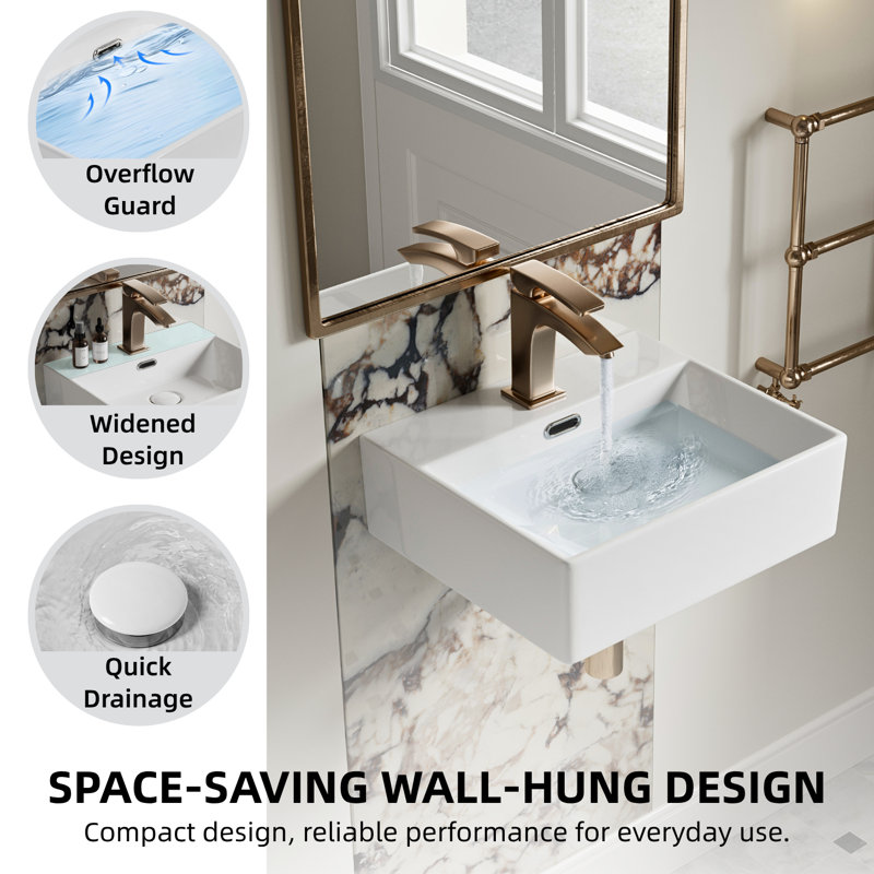 Évier flottant à fixation murale à 3 trous Los Flexi, céramique blanche avec trop-plein, H 5,12 po x L 16,14 po x l 14,17 po