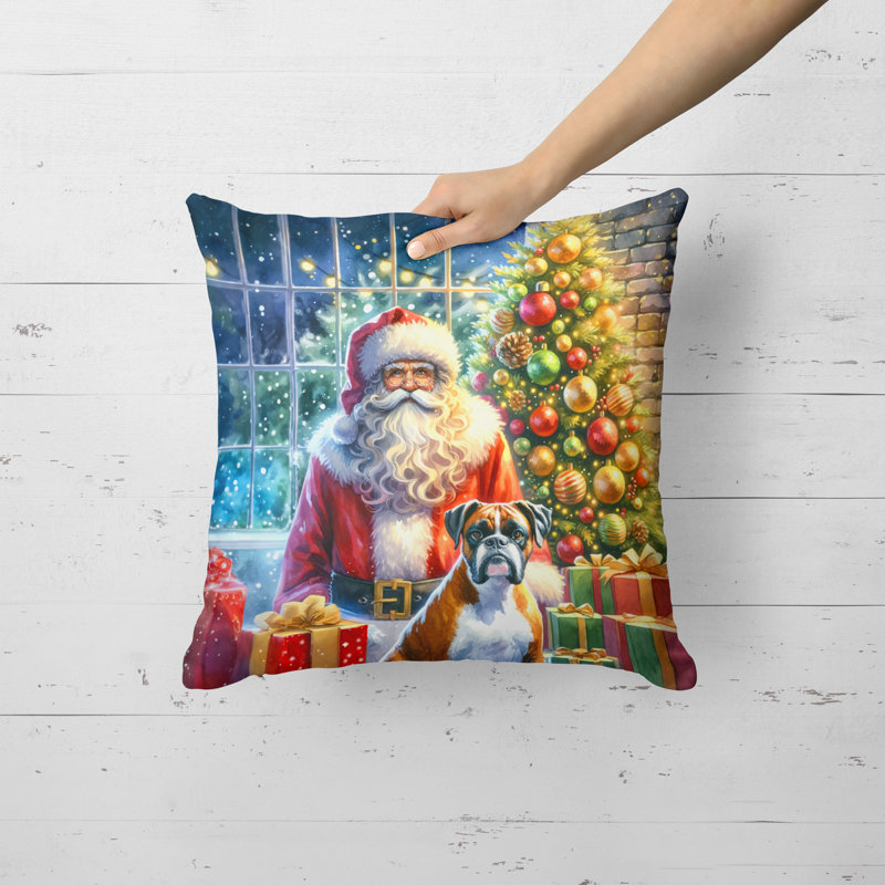 Coussin Boxer and Santa Claus, H 18 po x l 18 po