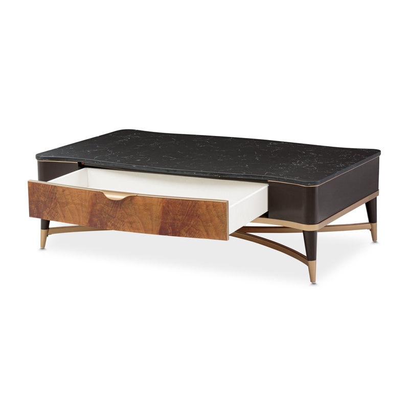 Malibu Crest Marble Coffee Table, Crotch Mahogany/Chardonnay/Walnut