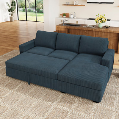 Rundey L Shaped Corduroy Sleeper Upholstered Sectional Sofa Couch