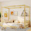 Canopy Bed Frame, Floor Bed With Guardrails