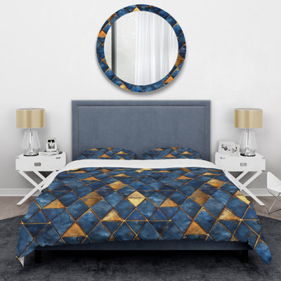Ensemble de housse de couette moderne Blue Gold Modern Glam Triangles IV