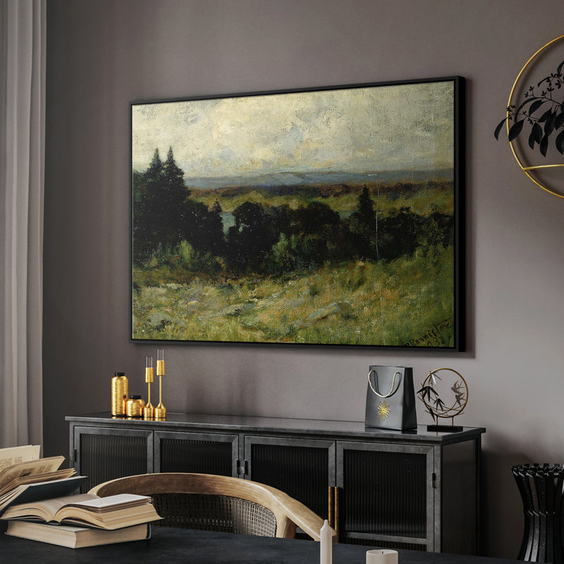 «Vintage Landscape - M III» sur toile, Toile avec cadre flottant noir, H 27 po x l 41 po x P 2 po