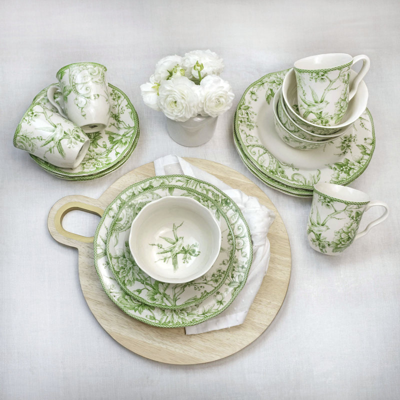 Service de table 16 pièces, service pour 4 Adelaide, Vert, Floral