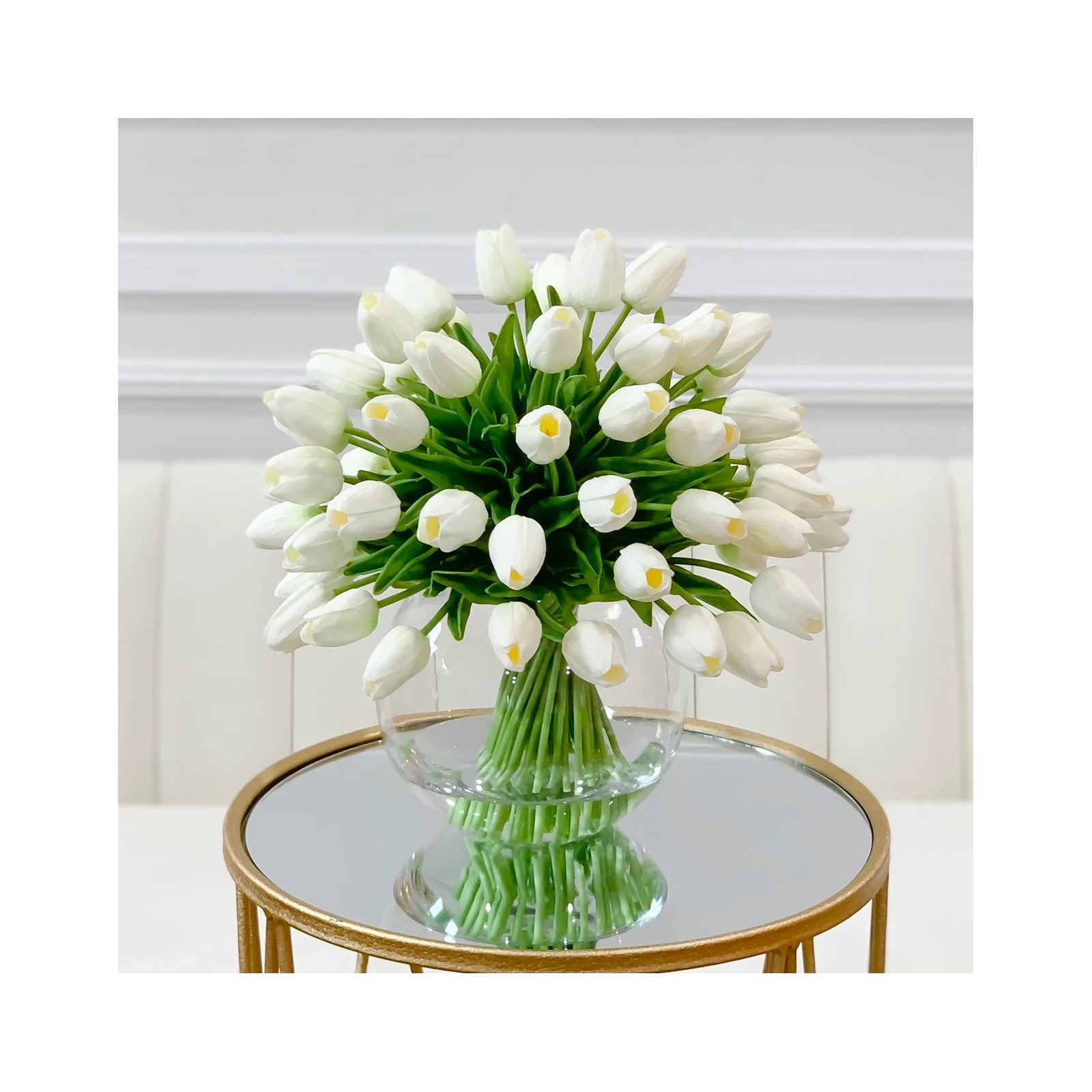 Real Touch Tulips Centerpiece In Vase, White