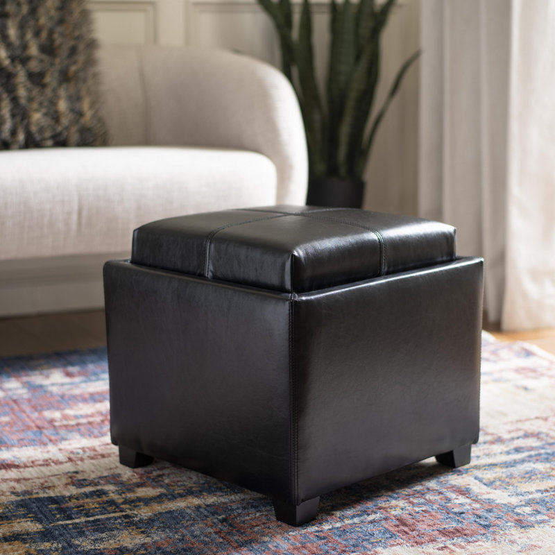 Motto Leather Ottoman, Black Faux Leather