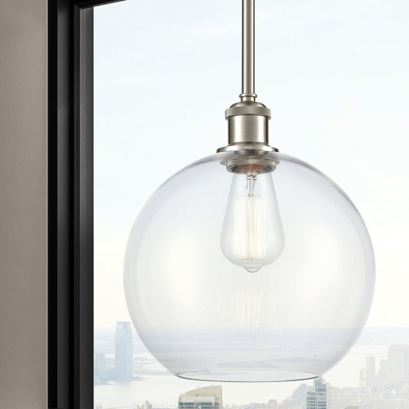 Luminaire suspendu sphère 1 lumière Baran, Ampoule non incluse, Transparent, Nickel satiné brossé