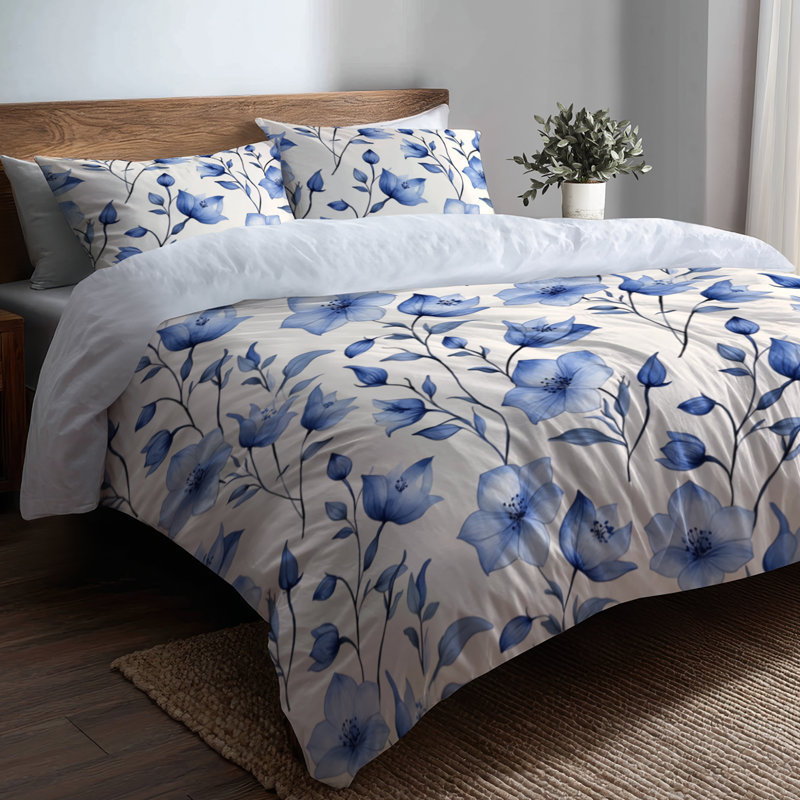 Ensemble de literie 3 pièces Country Farmhouse - Ensemble de housse de couette et de coussin bleu