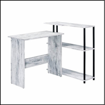 Rectangular Writing Desk with Side Shelf, All-Wood Design and Metal Frame for Durability and Style